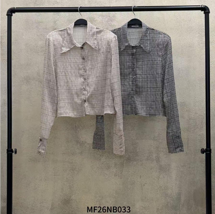THE COLLECTORS韩国正品langer26FW复古轻盈格子纽扣百搭款衬衫女