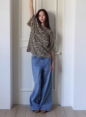 THE COLLECTORS韩国正品langer豹纹宽松短袖T恤2025夏新款上衣