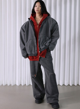 THE COLLECTORS韩国正品langer复古做旧连帽卫衣外套