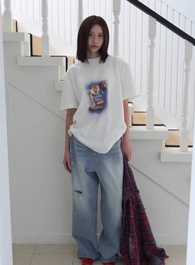 THE COLLECTORS韩国正品 langer新图案印花短袖T恤2025夏宽松上衣