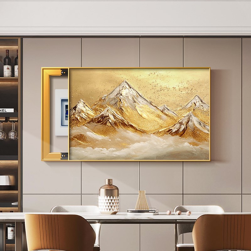 轻奢日照金山电表箱2025新款装饰画餐厅强弱配电箱盒推拉遮挡壁画