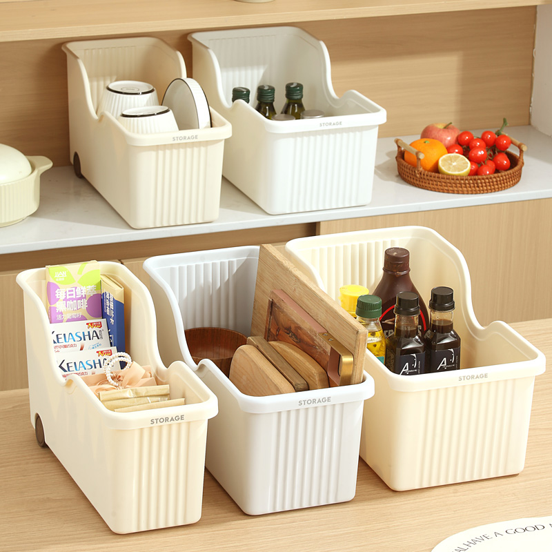 厨房收纳盒锅盖架置物架塑料锅具收纳架带滑轮橱柜收纳盒储物架子