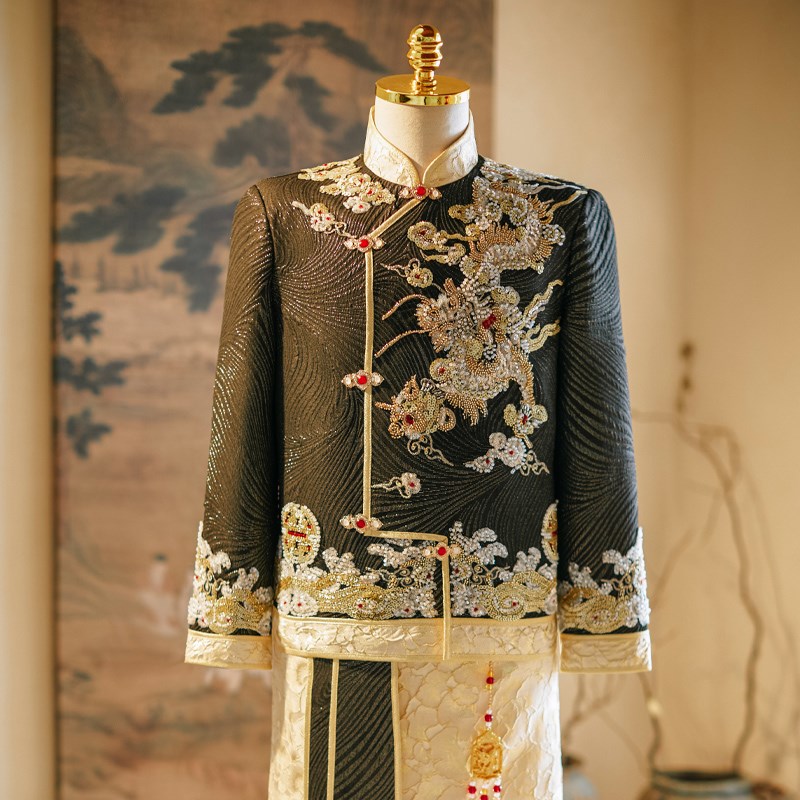男士秀禾服新郎2024新款中式结B婚礼服唐装龙凤褂大码接亲婚服秀