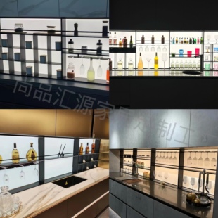 极简铝合金发光背板置物架餐边柜厨房金属调料架悬挂展示柜定制