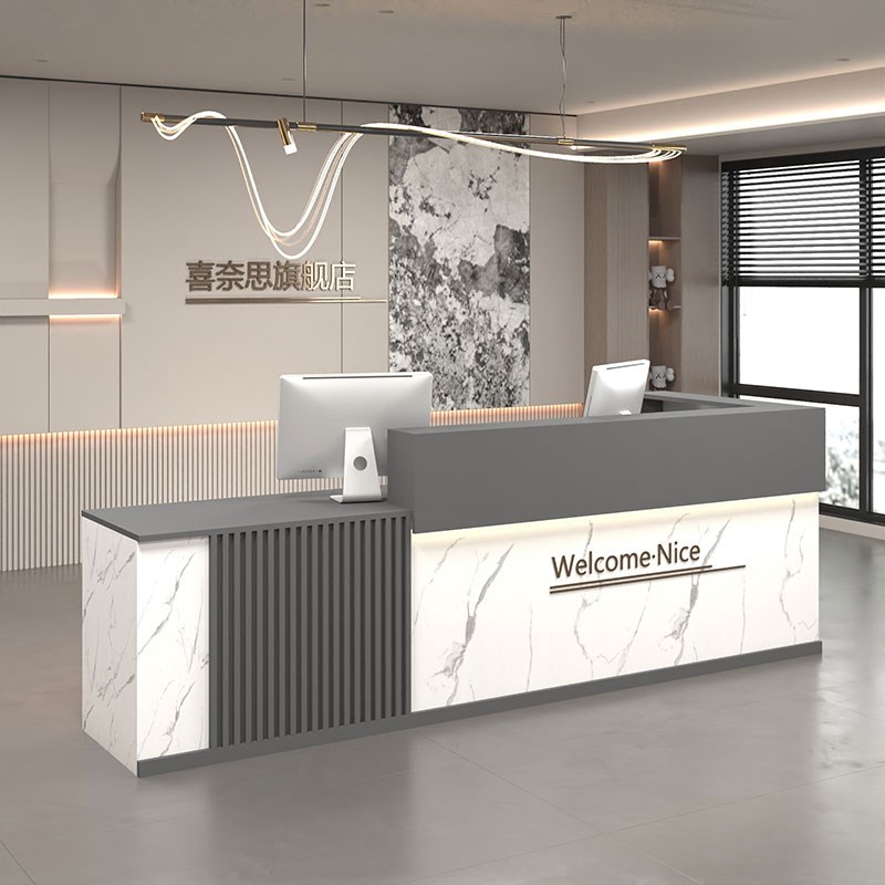 转角吧台收银台新中式柜台服装店简约现代办公桌公司前台接待台
