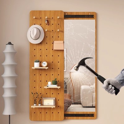 洞洞板一体隐形推拉镜子穿衣镜可关闭全身镜家用玄关壁挂式试衣镜