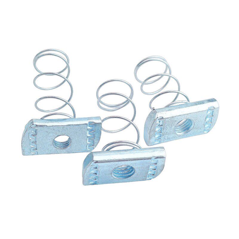 镀蓝白锌弹簧螺母C型钢配件带弹簧T型m6m8m10m12弹簧螺帽连接件