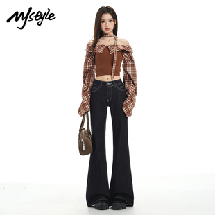 女2025秋季 复古喇叭裤 新款 阔腿裤 高腰小个子牛仔裤 STYLE美式