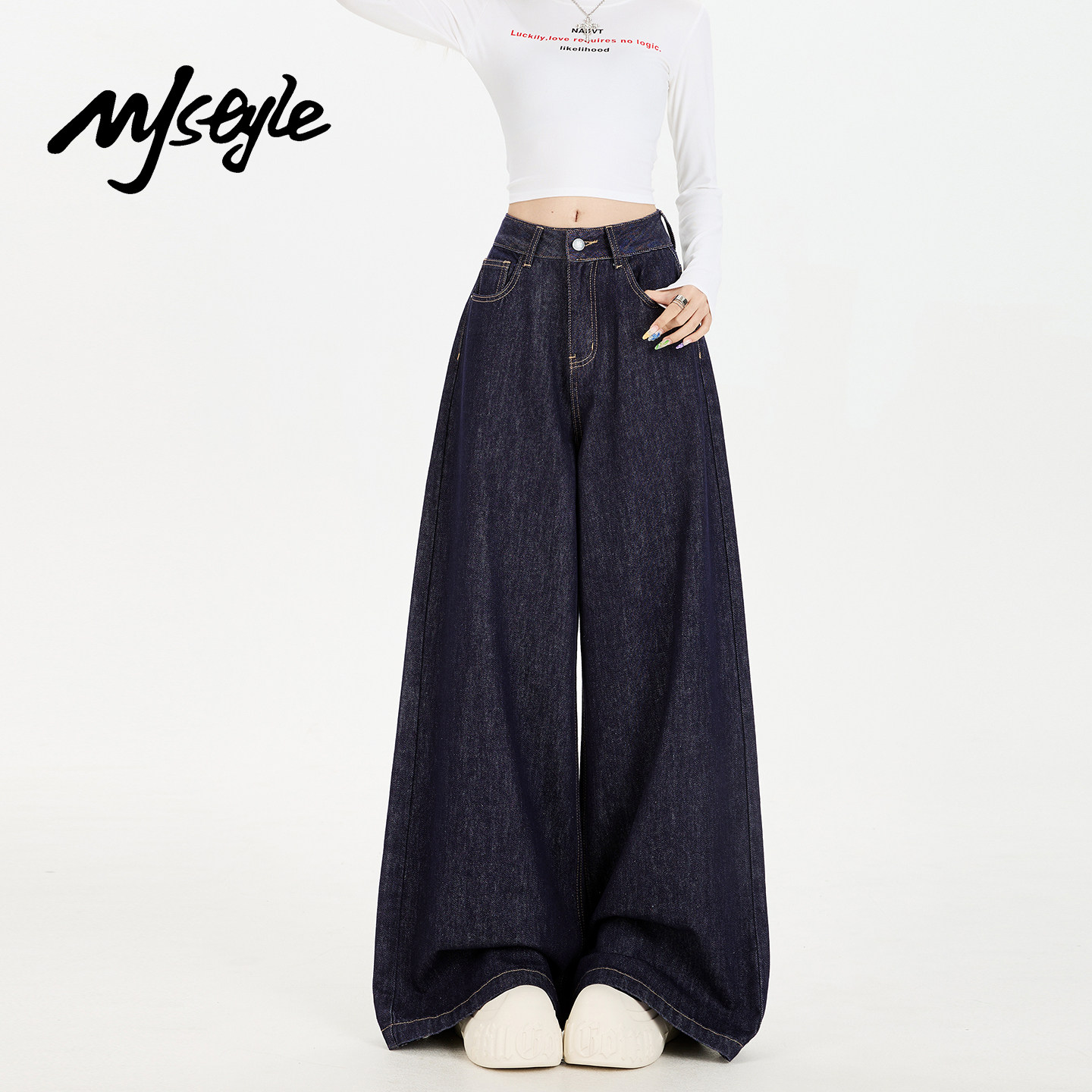 MJ STYLE丹宁色A字牛仔裤女2026春季新款直筒裤高腰小个子直筒裤,女装/女士精品,牛仔裤,淘宝优惠券,粉丝福利购,淘宝优惠卷