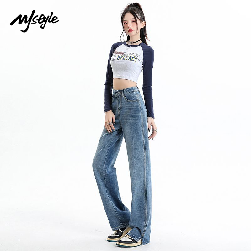 MJSTYLE窄版阔腿牛仔裤