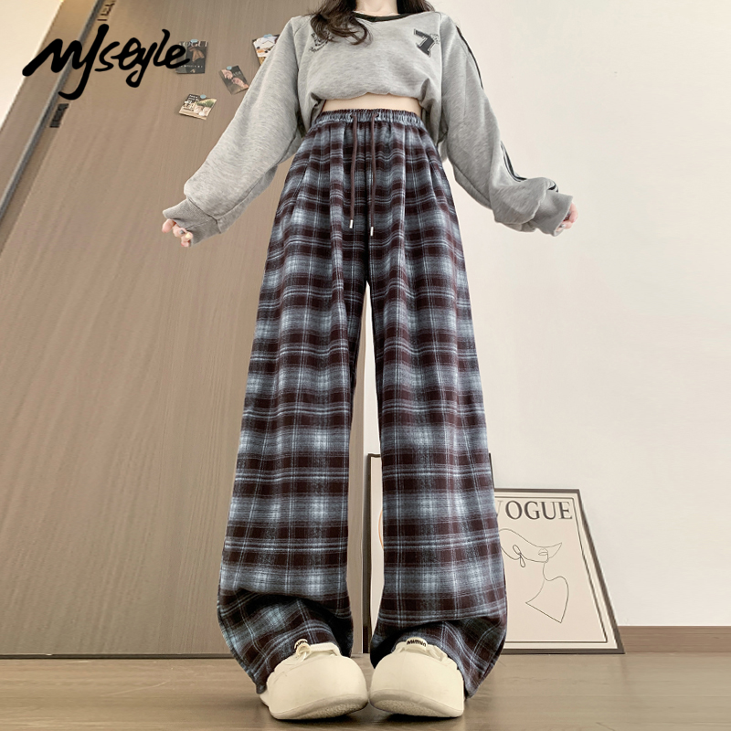 MJSTYLE休闲复古格子阔腿裤女