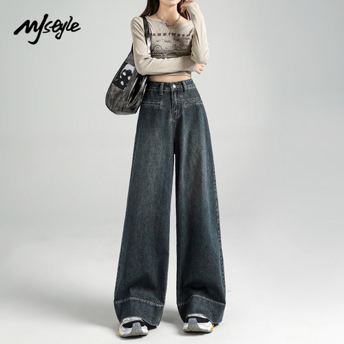 MJSTYLE高腰阔腿牛仔裤女