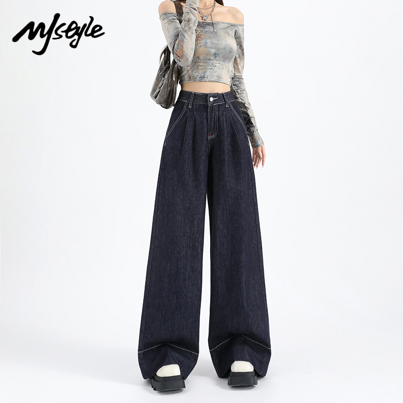 MJSTYLE丹宁蓝牛仔a字阔腿裤女