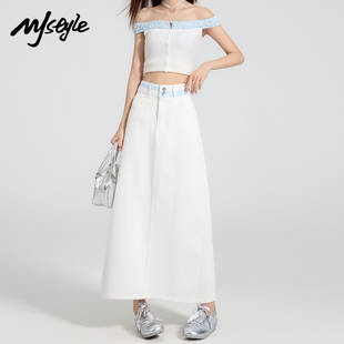设计感开叉a字显瘦半身裙 新款 STYLE白色高腰牛仔裙女2025夏季