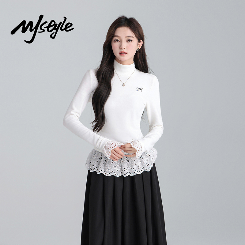 MJSTYLE花边蕾丝高领打底衫女