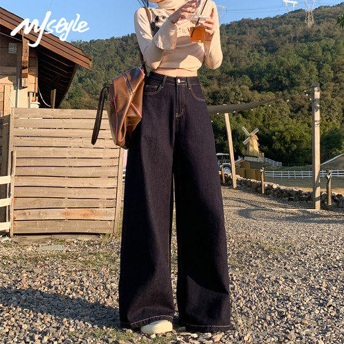 MJSTYLE美式深蓝牛仔裤女2025