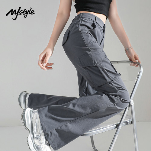 MJSTYLE美式复古微喇工装裤女