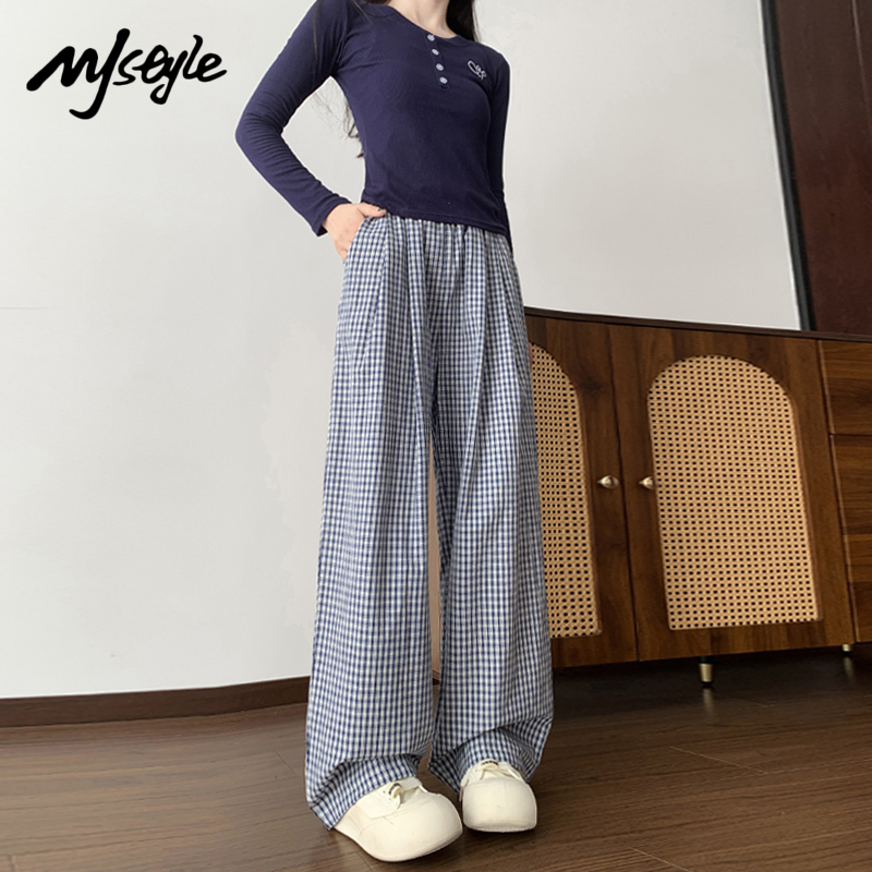 MJSTYLE美式经典格子阔腿裤女秋