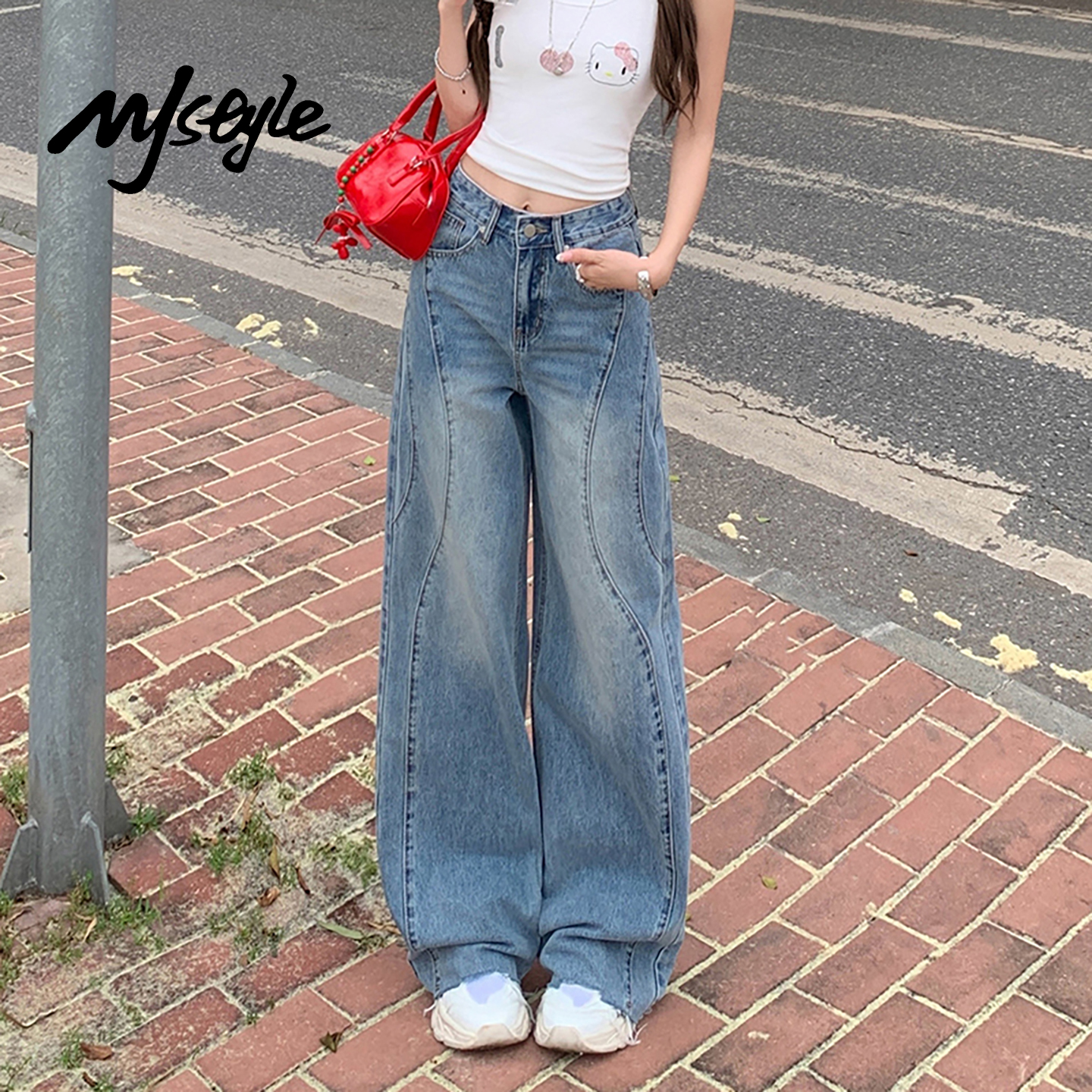 MJSTYLE高腰阔腿牛仔裤女2025