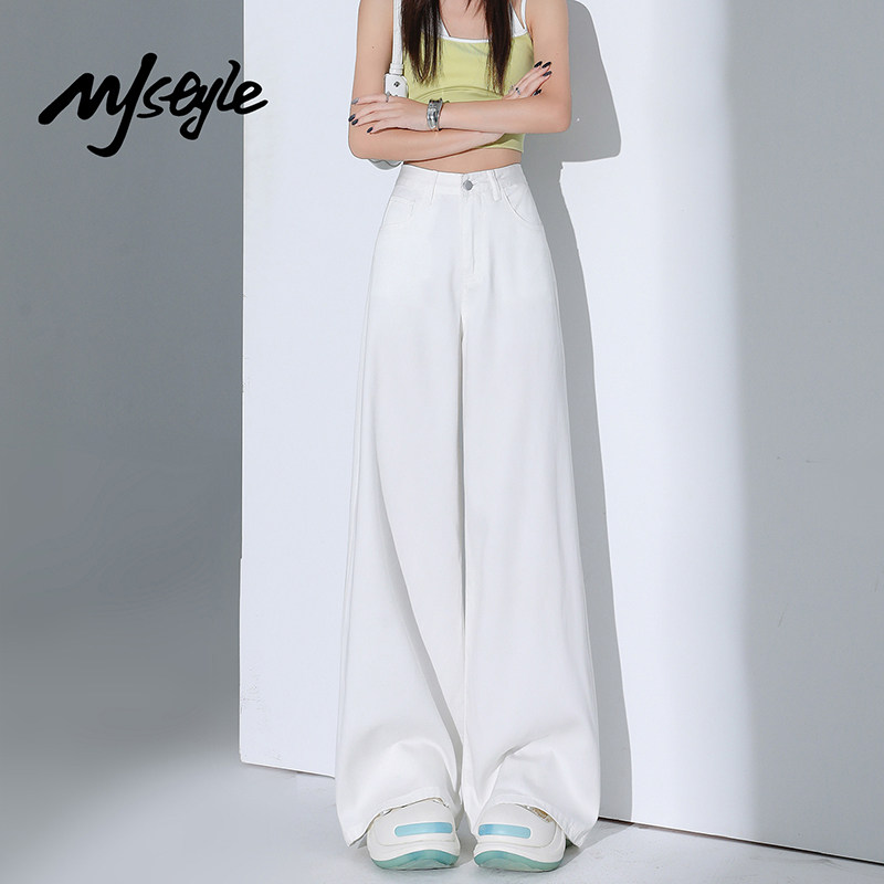 MJ STYLE美式天丝白色牛仔裤女2026年夏季薄款凉感休闲高腰阔腿裤