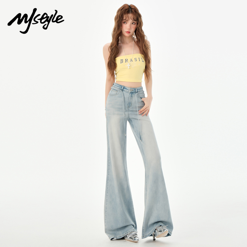 MJSTYLE美式复古高腰休闲牛仔裤