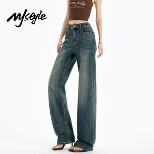 高腰小个子宽松直筒裤 女2025秋冬新款 复古浅蓝牛仔裤 STYLE美式
