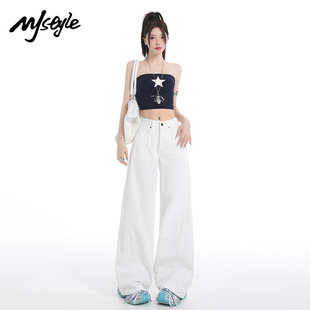 休闲慵懒显瘦宽松阔腿裤 新款 女2025夏季 STYLE白色高腰牛仔裤