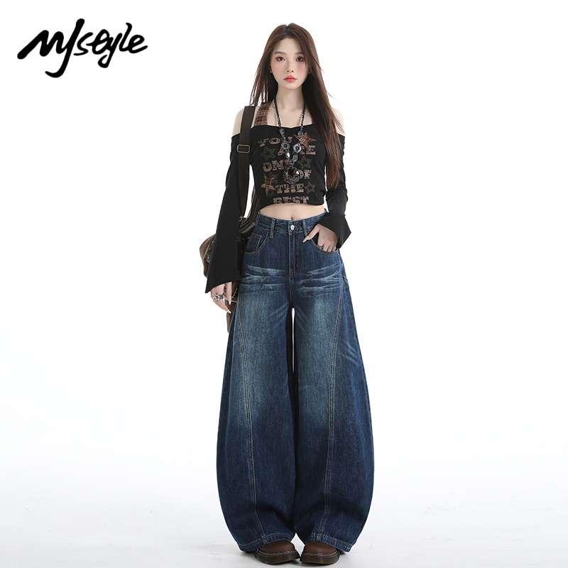 MJSTYLE美式复古弯刀牛仔裤女