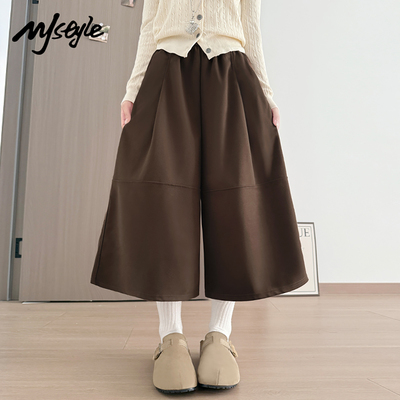 MJSTYLE咖色毛呢七分裙裤女秋款