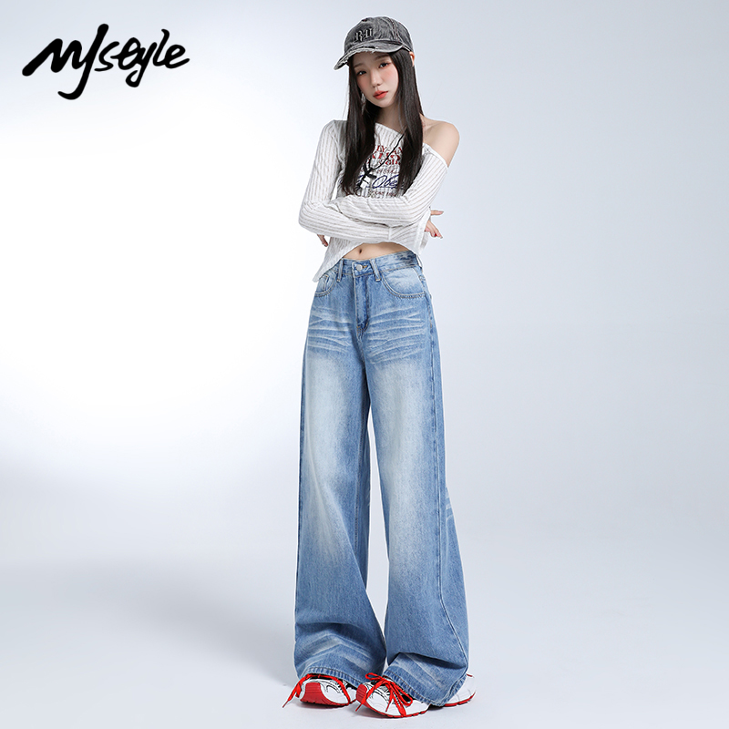 MJSTYLE美式复古高腰牛仔裤