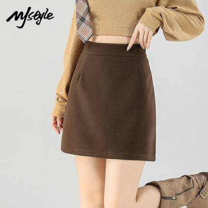 MJ STYLE毛呢半身裙女2025秋冬新款显瘦小个子防走光包臀短裙潮