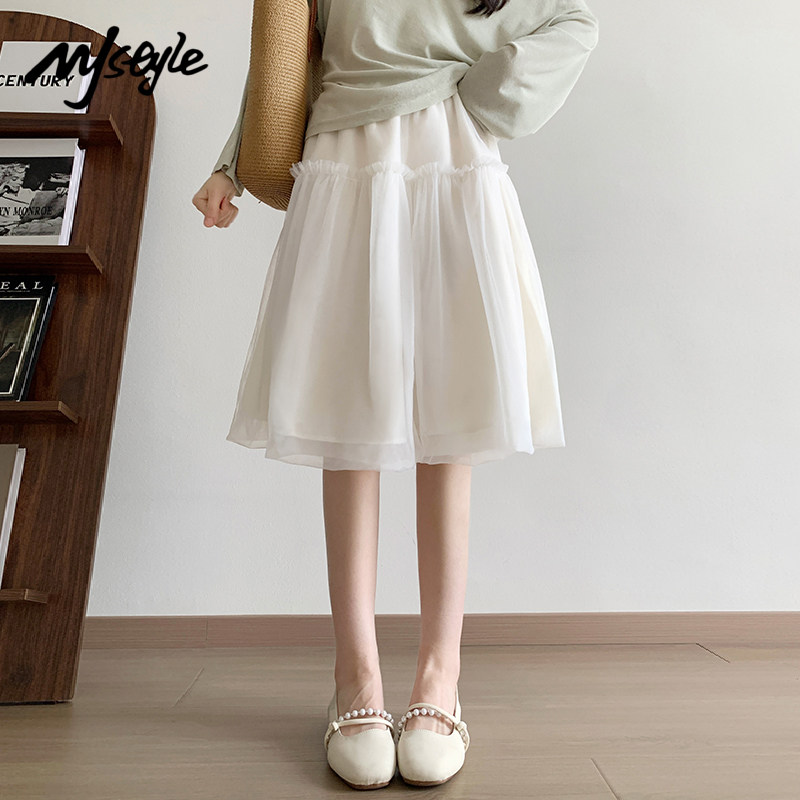 MJSTYLE杏色网纱蓬蓬半身裙女