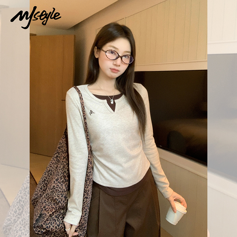 MJSTYLE韩系假两件圆领打底衫