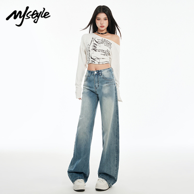 MJSTYLE美式复古阔腿牛仔裤
