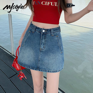 辣妹a字牛仔短裙女2025夏薄防走光小个子包臀半身裙 STYLE美式