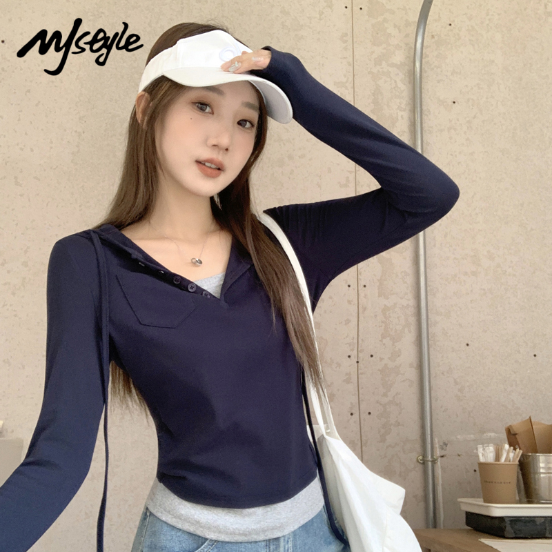 MJSTYLE藏青色两件装长袖t恤