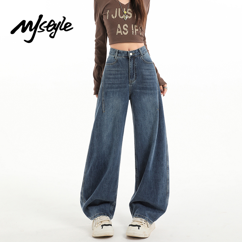 MJSTYLE美式弯刀阔腿牛仔裤女冬