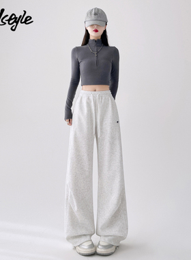 MJ STYLE美式潮流运动裤女2025秋冬新款直筒裤高腰小个子阔腿裤