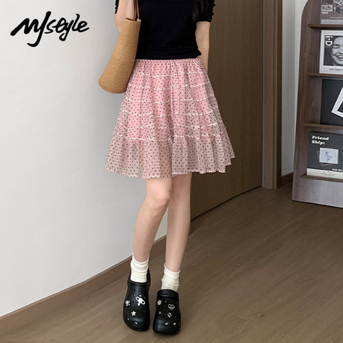 MJSTYLE甜美粉色波点半身裙