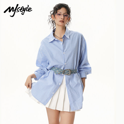 MJSTYLE港风宽松条纹衬衫上衣女