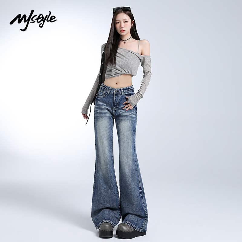 MJSTYLE复古喇叭牛仔裤女