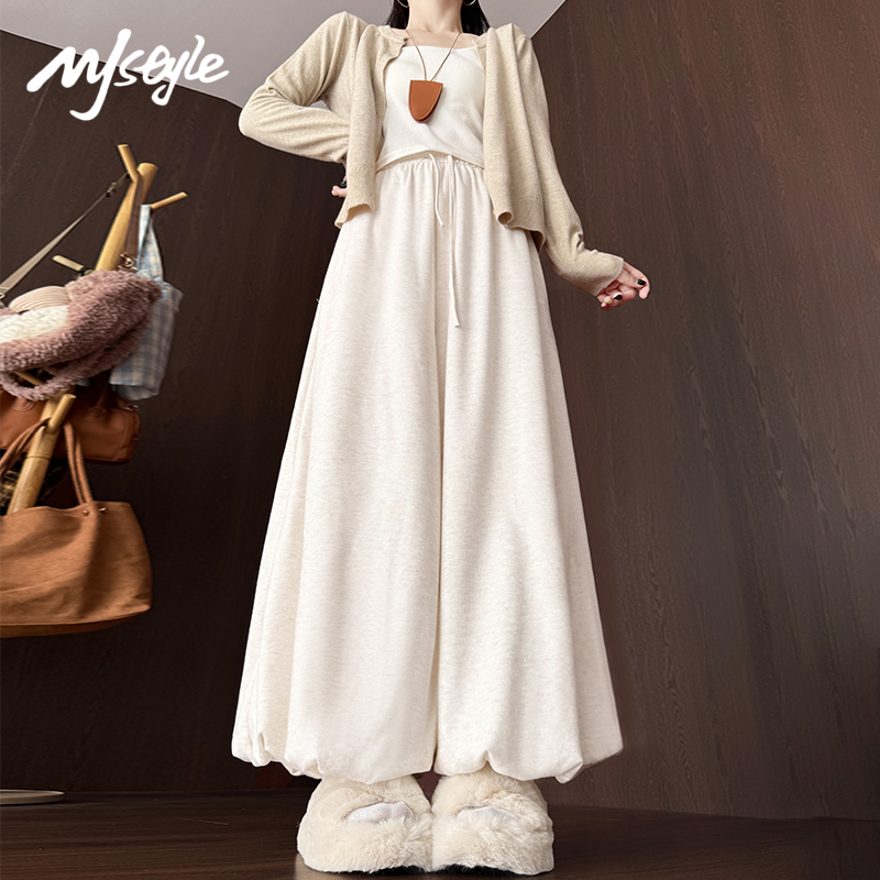 MJSTYLE米白色宽松糯米裤女2025