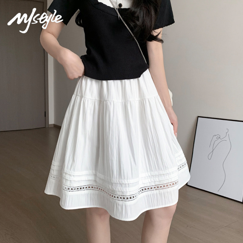 MJ STYLE田园风镂空半身裙女夏薄款短裙甜美小个子A字裙显瘦中裙