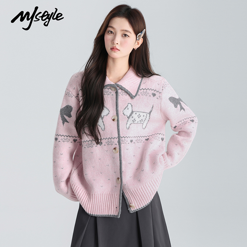 MJSTYLE韩系小狗提花外套上衣女