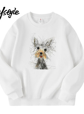 MJ STYLE白色圆领印花卫衣女2026春秋新修身打底长袖休闲情侣上衣