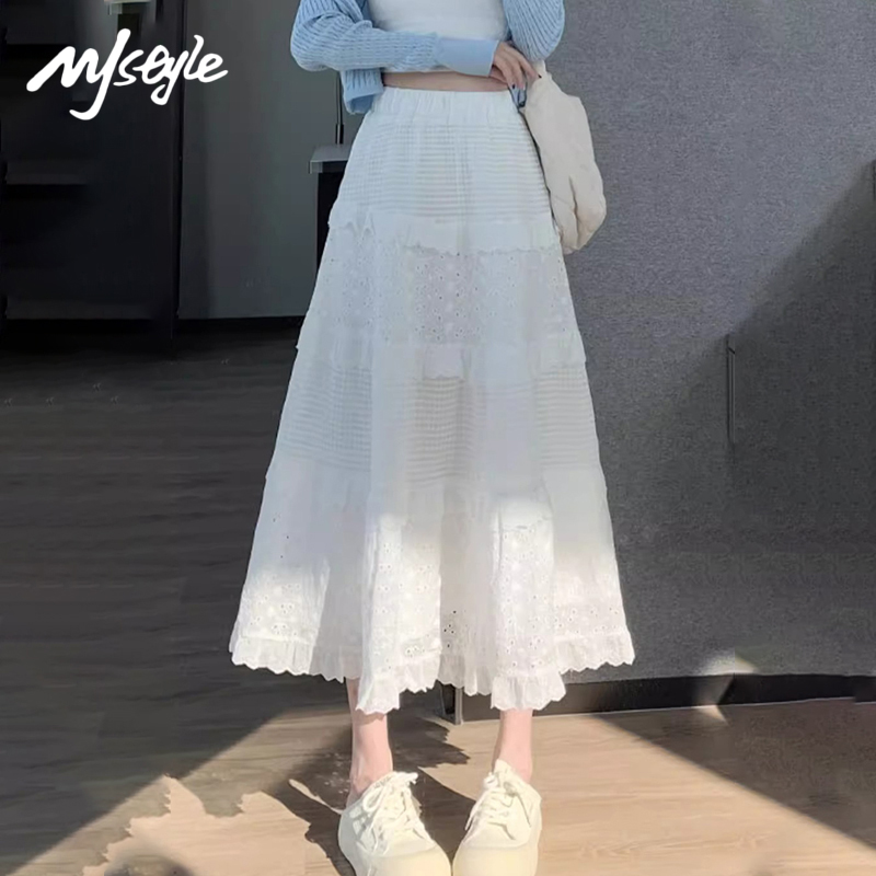 MJSTYLE白色高腰休闲显瘦蛋糕裙