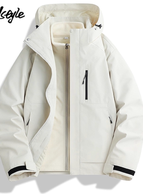 MJ STYLE可拆三合一冲锋衣外套女2025冬季新款抓绒情侣多巴胺夹克