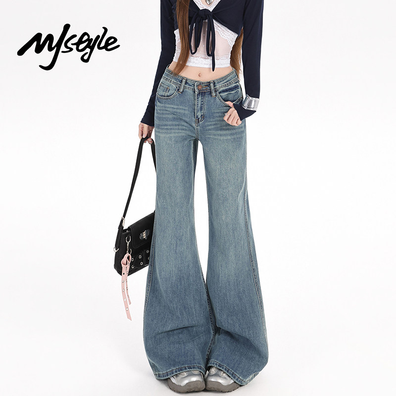 MJ STYLE蓝色微喇牛仔裤女2026春季新款宽松垂感拖地不贴腿喇叭裤,女装/女士精品,牛仔裤,淘宝优惠券,粉丝福利购,淘宝优惠卷