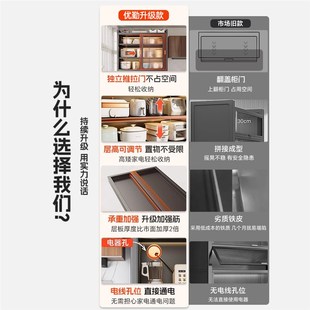 优勤厨房置物架多层落地柜推拉门橱柜家用锅碗收纳柜多功能储物柜