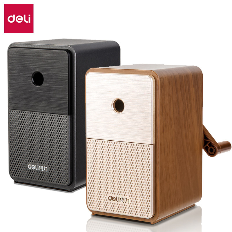 得力木纹手摇便携卷笔器